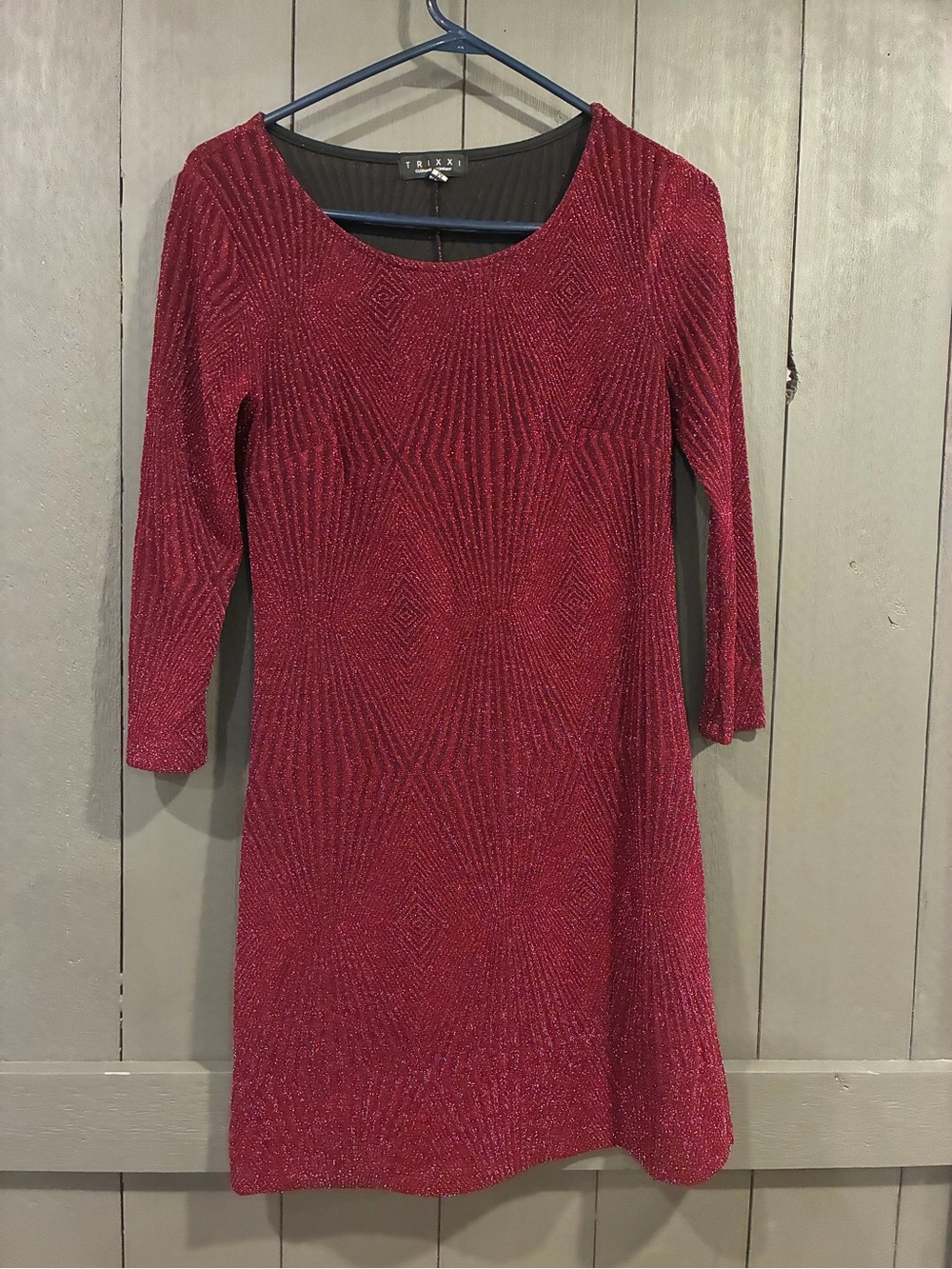 Trixxi Red Glitter Scoop-Neck Long-Sleeve Dress